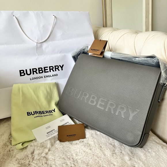 Burberry Grey Embossed Logo Messenger Bag - Picture 2 of 14